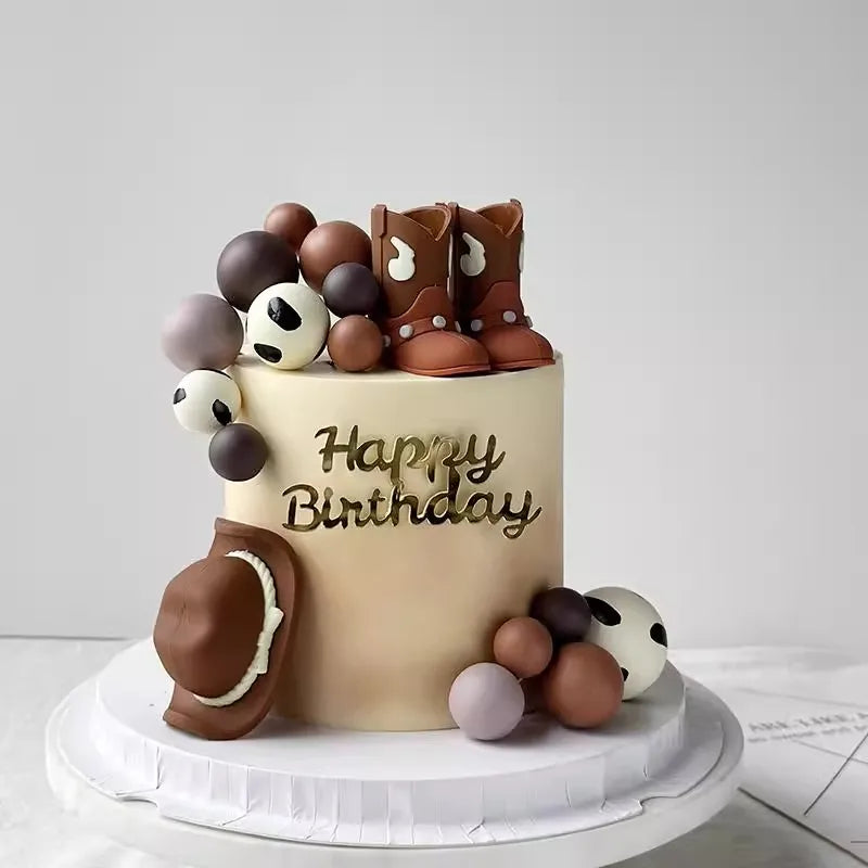 Cowboy Cake Topper Cowboy Hat and Boot Balls Cake Decorations Western Cowboy Birthday Baby Shower Party Decorations (Brown)