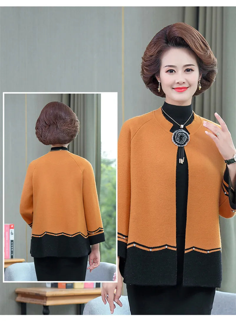 2023 New Spring Autumn Mother Sweater Knitted Cardigan   Jacket Noble Elegant Womem Sweater Coat Middle Aged Female Knitwear Top
