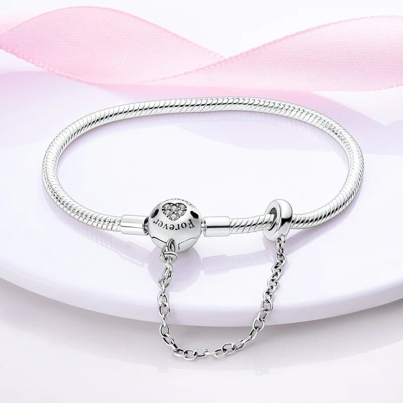 Bracelet Original 925 Sterling Silver Charm Bracelet 17-20CM Love Heart Pave Zirconia Bracelet for Women DIY Charm Jewelry Gifts