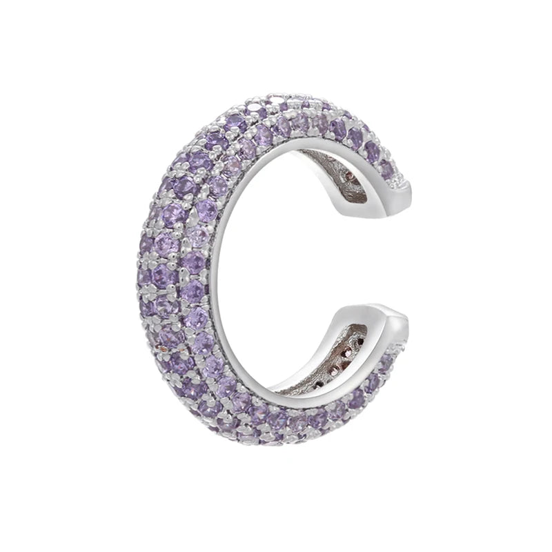 1 Piece Ear Clip on Earring Cuff Rainbow CZ Gold Silver Color Earing Jewelry Aretes Non Pierced Blue Black Clear Clipping