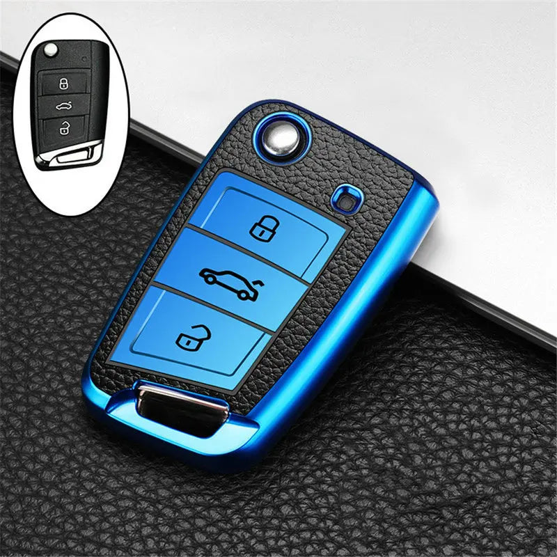 For Volkswagen VW Polo Golf7 MK7 Tiguan for Skoda Octavia Kodiaq Karoq for Seat Ateca Car Key Case Cover Bag Keychain Protector