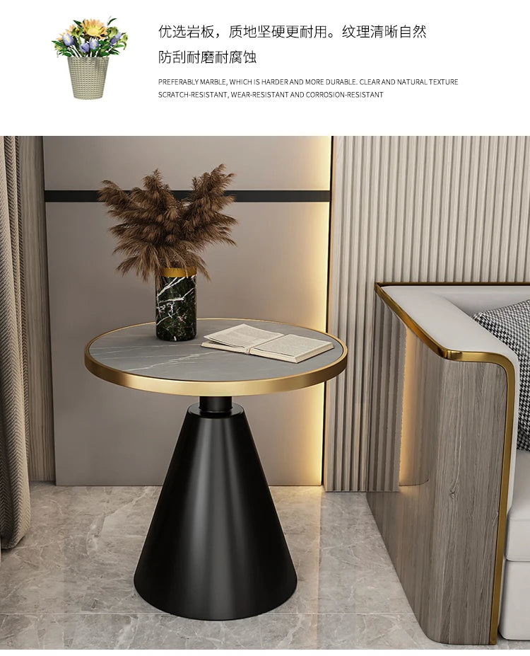Luxury Round Side Table with Marble Top and Metal Base Modern End Table for Small Space Living Room Bedroom Hotel Use
