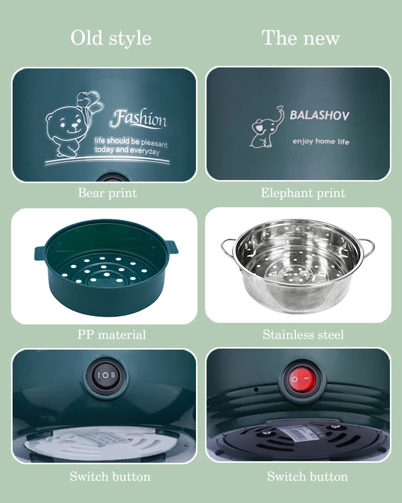 Mini Electric Cooker For Home Kitchen 2 People Food Noodle Single/Double Layer Multifunction Non-stick Pan steam Cooking Machine