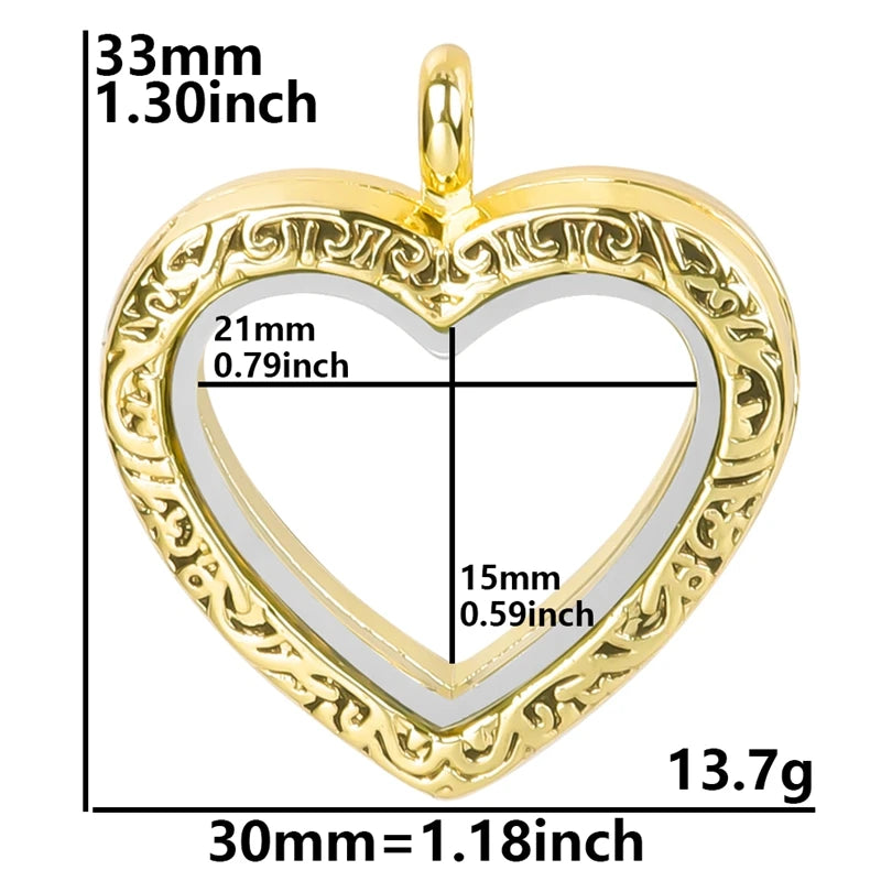 1Pc Punk Heart Round Memory Reliquary Photo Medaillon Pendant Glass Geometric Cremation Ashes Floating Locket кулон Jewelry