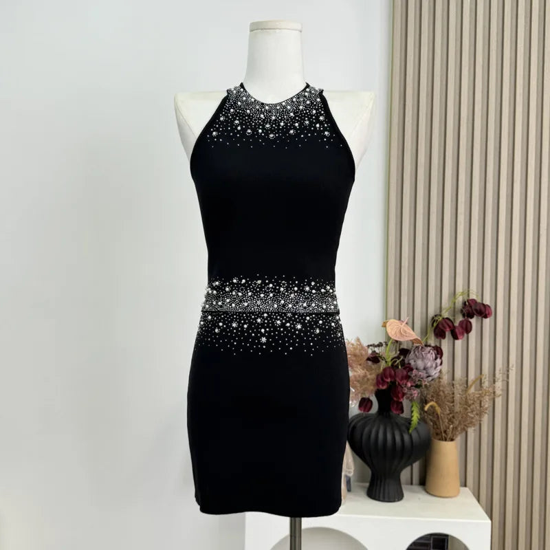 Womem Nail Bead Top + Short Skirt Two Piece Outfit Ensemble Femme High Quality French Luxury Diamonds Knitted 2 Piece Set