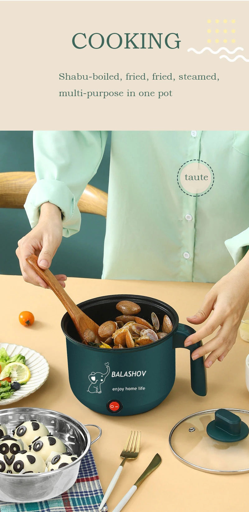 Mini Electric Cooker For Home Kitchen 2 People Food Noodle Single/Double Layer Multifunction Non-stick Pan steam Cooking Machine