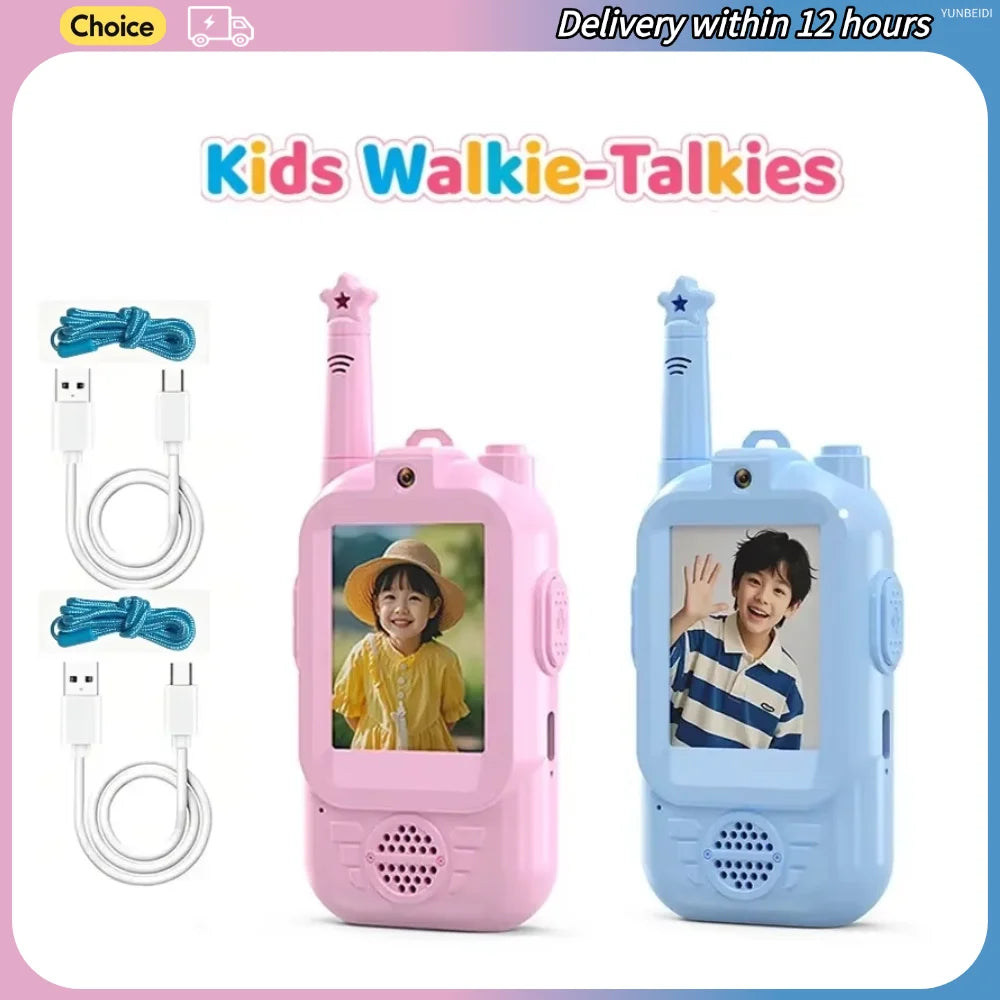2PCS Kids Video Walkie Talkies USB Charging Indoor and Outdoor High Definition Intercom Children's Toys Birthday Gifts Ages 3-12