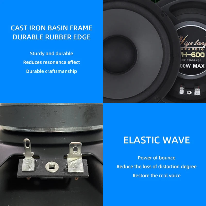 1PC 6.5 inch 600W Car Audio Accessory Coaxial Speaker Audio Tiltable Speaker Full Frequency Universal HiFi Car Stereo Subwoofer