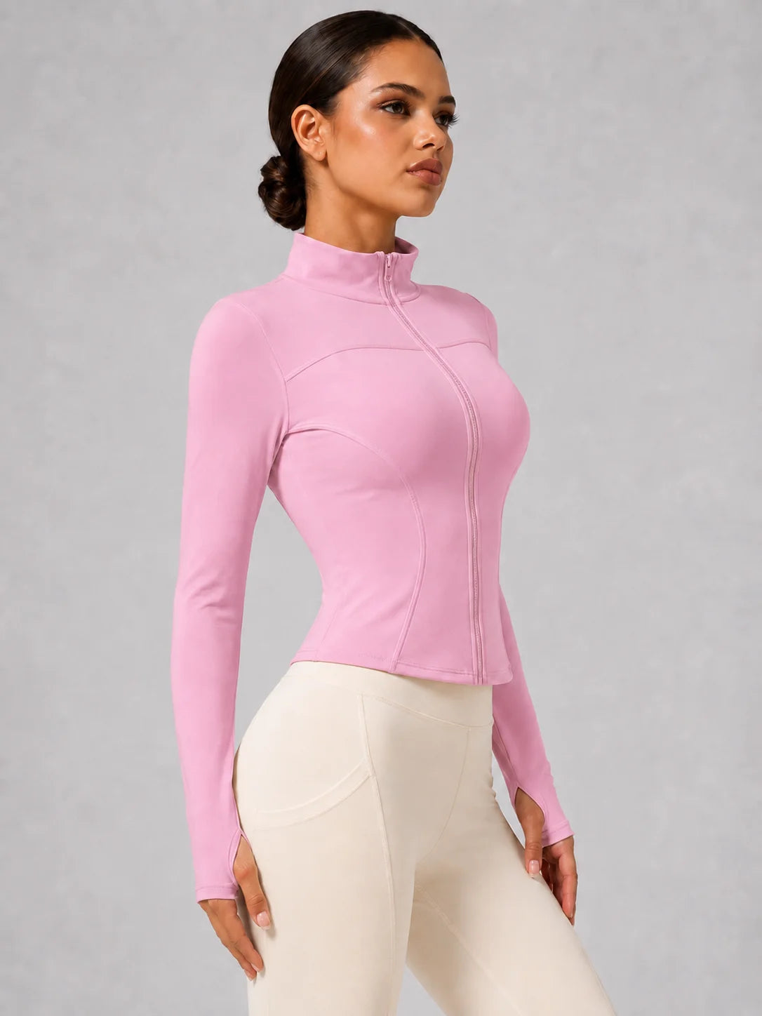 Women's Full-Zip Yoga Jacket, Slim Fit Long Sleeve Athletic Top with Thumb Holes, Lightweight Stretchy Workout Jacket for Runnin