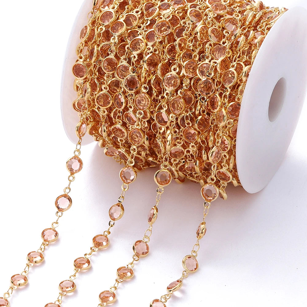 1Meter 6mm Colorful Crystal Beads Beaded Chain Glass Bead Necklace Chain Findings for DIY Bracelet Jewelry Making Supplies