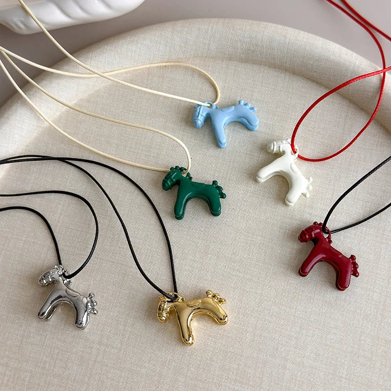 LATS Fashion Colorful Horse Pendant Long Necklace for Women Adjustable Sweater Chain Necklaces Jewelry Gifts Accessories