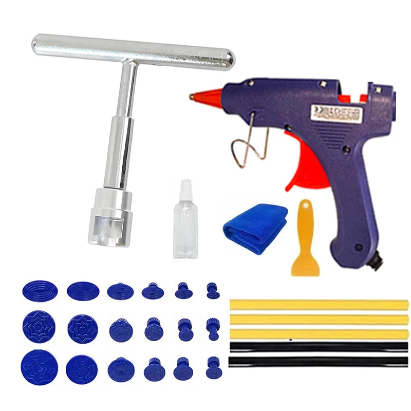 Manual tool combination kit for car dent repair, body sheet metal machinery, glue gun, unpainted drawing tool set