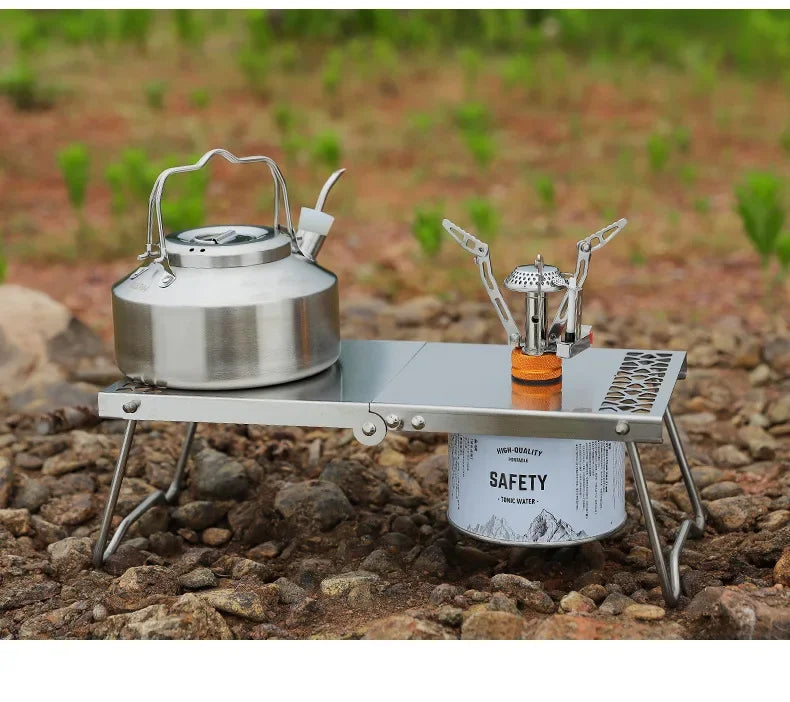 Outdoor Furnace Head Folding Table Camping Accessories Stainless Steel Portable Tea Table Multi Purpose Splicing Barbecue Table