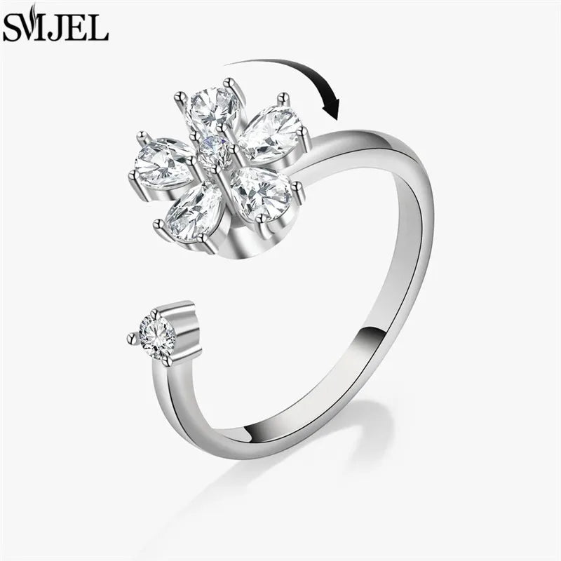 Ethnic Fashion Daisy Flower Anxiety Ring Adjustable Women Girls Worry Stress Relief Jewelry Spinning Fidget Rings Party Gifts