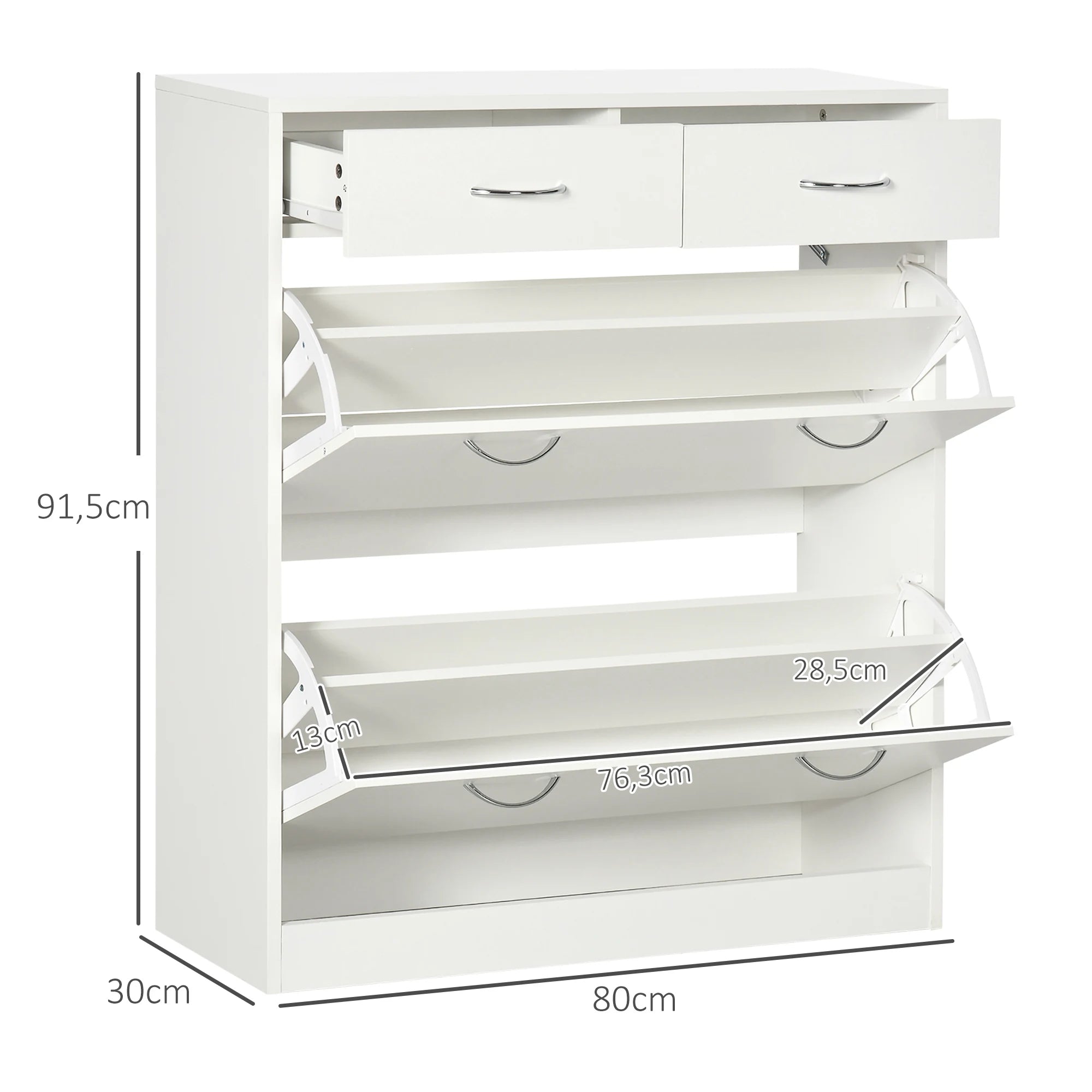Homcom Shoe Cabinet with 2 Folding Drawers 80X30X91.5 cm White