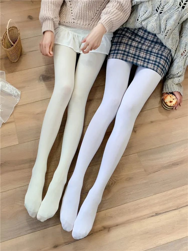 Fall Winter Adult Pantyhose Milk White Silk Socks for Girls Lolita Velvet Thin Bottom Jumpsuit Socks Women
