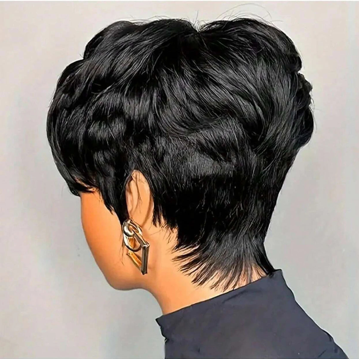 Short Bob Wig ForWomen Pixie Cut Wigs Glueless Wig None Lace Front Wig With Bangs Natural Black Straight Synthetic Wig