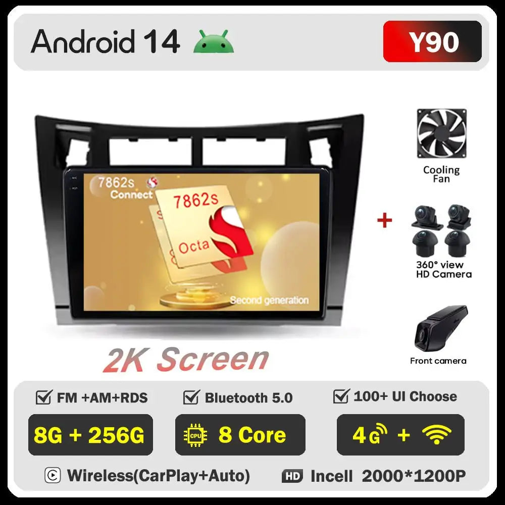 Car Radio Android 16 For Toyota Yaris 2 XP90 2005 - 2012 Auto Multimedia Stereo Dash Cam Screen GPS Head Unit Navigation DVD BT