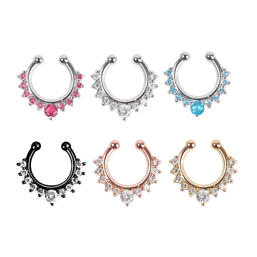 1pc New Fake Piercing Jewelry Clip On Nose Septum Ring for Women Fake Nose Rings Hoop Crysta Faux Non Pierced Nose Ring Earrings