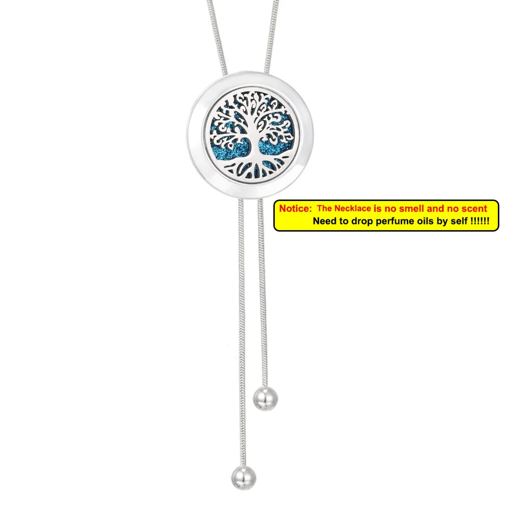 Tree Of Life Aromatherapy Necklace Spiral Open Perfume Locket Essential Oil Diffuser Tassel Pendant Necklace Aroma Jewelry Gift