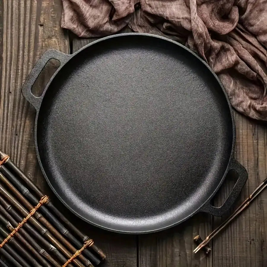 Multifunctional Cast Iron Skillet Non-Stick Design for Pizza Grilling Pancakes Compatible with All Stove Types