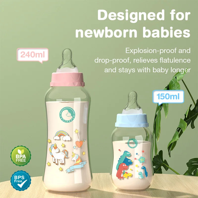 MAMIJOY 0-6 years Baby Bottle 150/240ML Milk Bottle Silicone Pacifier BPA Free Newborn PP Baby Bottles