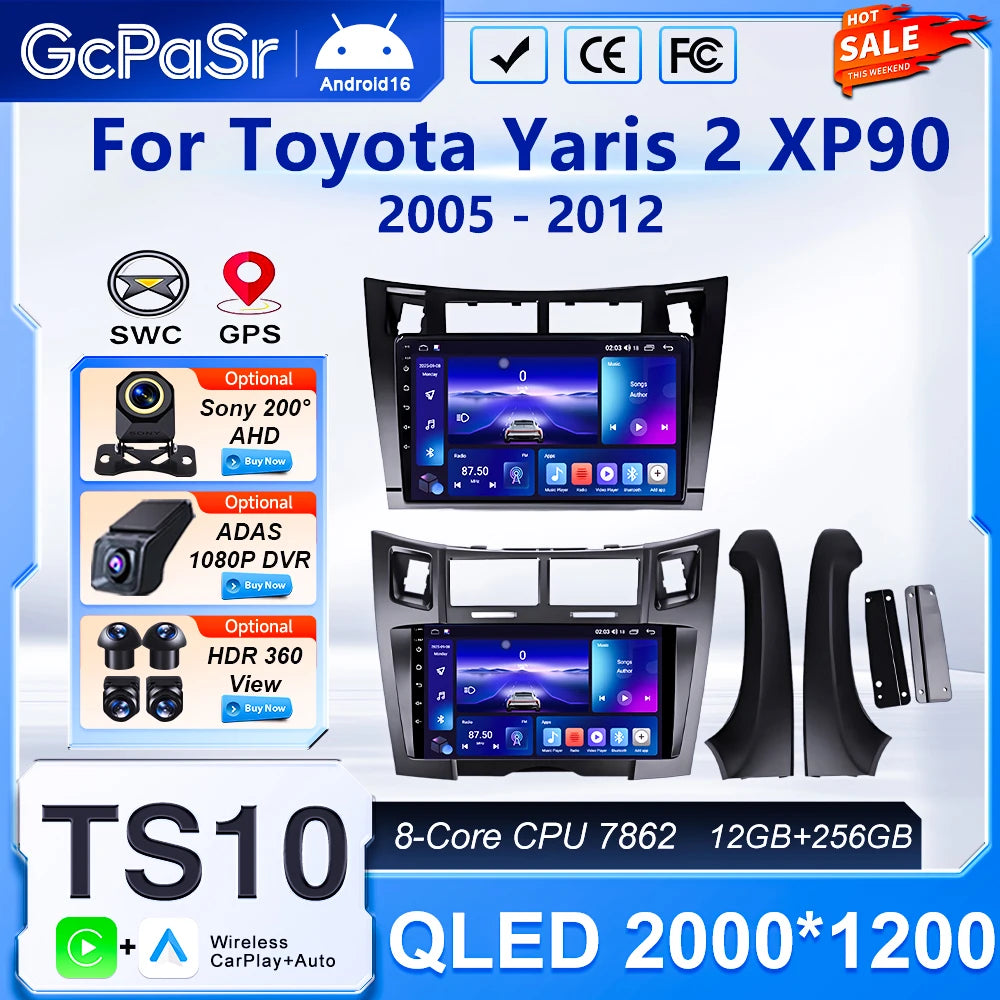 Car Radio Android 16 For Toyota Yaris 2 XP90 2005 - 2012 Auto Multimedia Stereo Dash Cam Screen GPS Head Unit Navigation DVD BT