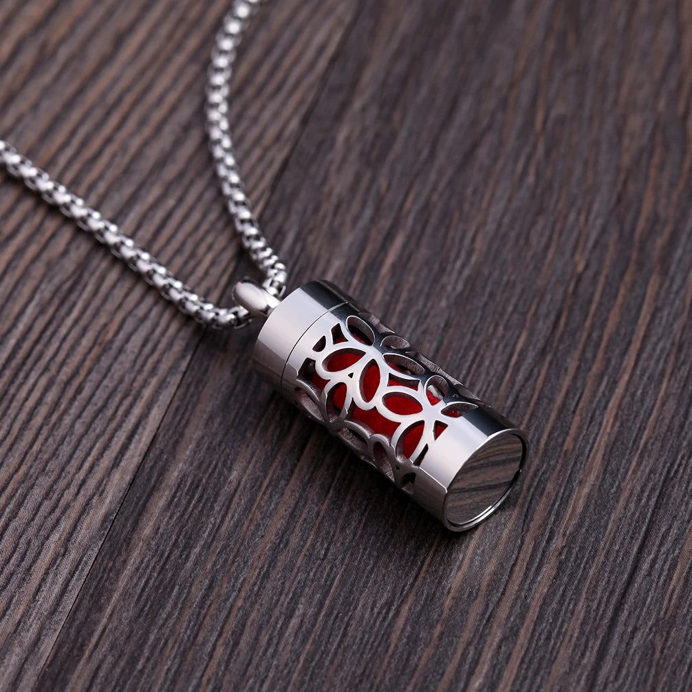 New Stainless Steel Aromatherapy Hollow Out Pendant Angel Wings Pattern Perfume Lockets Essential Oil Diffuser Necklace Jewelry