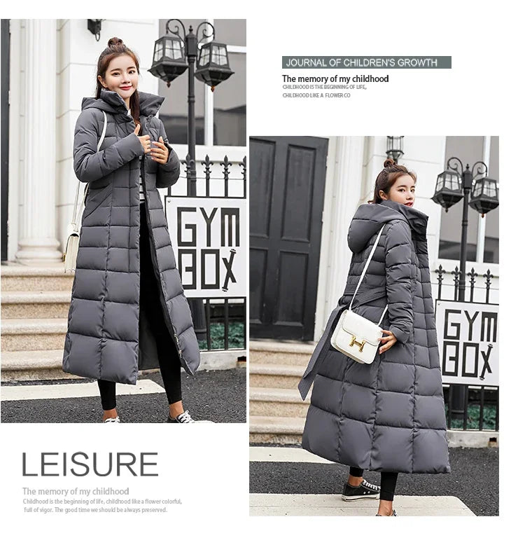 Long Down Cotton Parkas Coat Female New Winter Over Knee Loose Large Fur Collar Hooded Warm Thick Parkas Women  Padded Overcoat