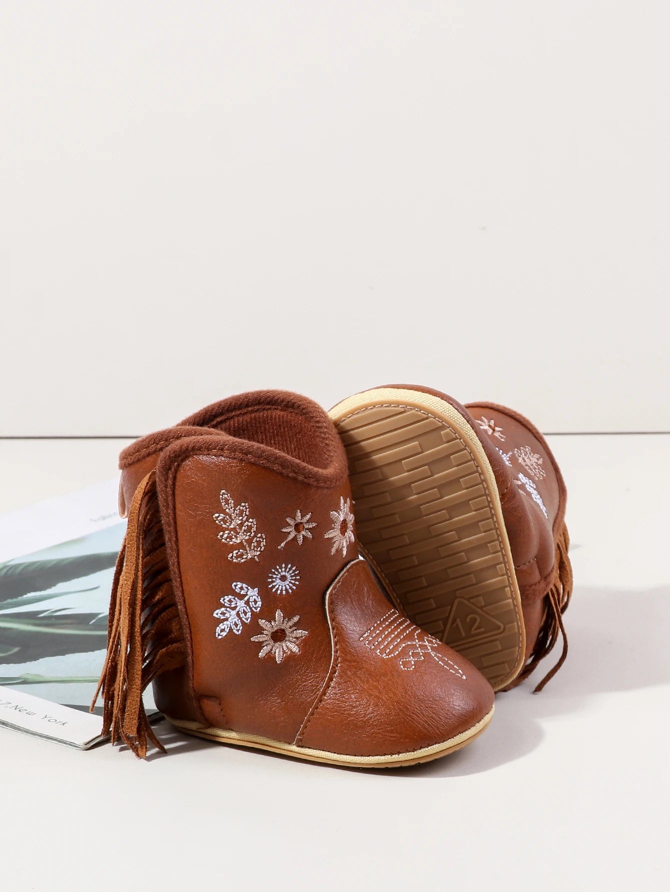Leather Western Boots Cowboy Bootie Soft Sole Non-Slip Crib Shoes for Baby Infant Toddler Girls Boys Newborn