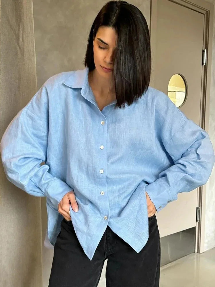Ammug White Women's Shirt Long Sleeve Elegant Solid Blouse Woman Vintage Summer Loose Shirts for Women Basic Top Collar