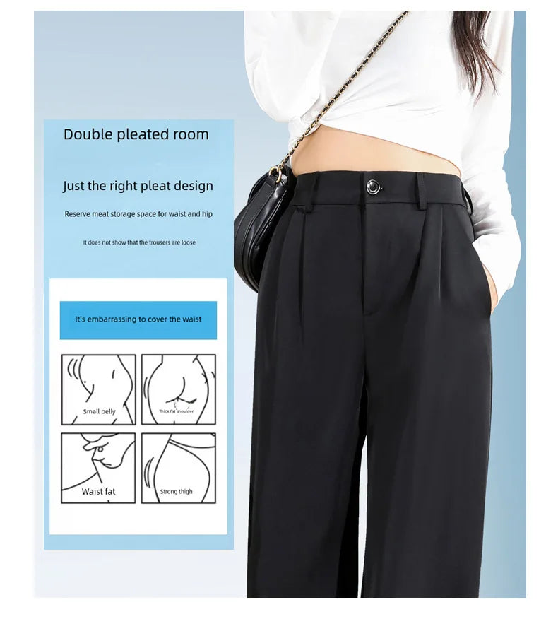 Women'S Loose Spring Summer 2025 New High Waist Wide Legs Slim Casual Trousers Korean Fashion Trend Female Suit Straight Pants