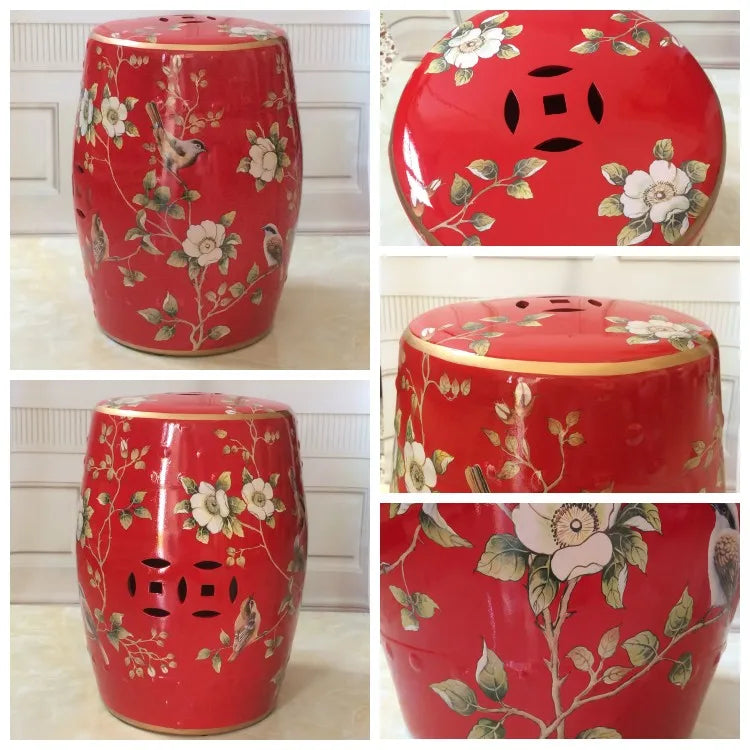 Shoe Changing Stool Flower Bird Ceramic Drum Stool Dressing Antique Drum Sitting Stool Living Room Furniture Luxury Dresser