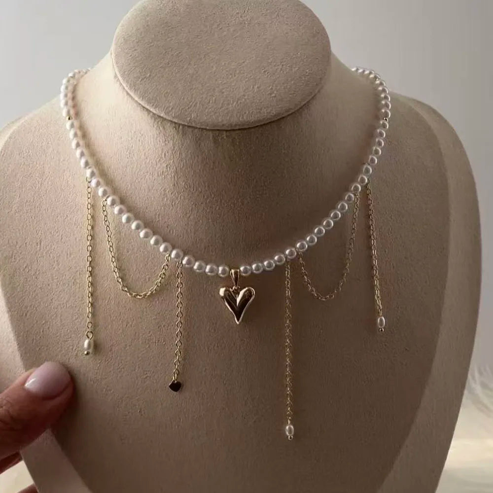 Fashion Tassel Chain Pendant Necklace For Women Boho Transparent Crystal & Imitation Pearl Chain Jewelry Valentine's Gift N0538