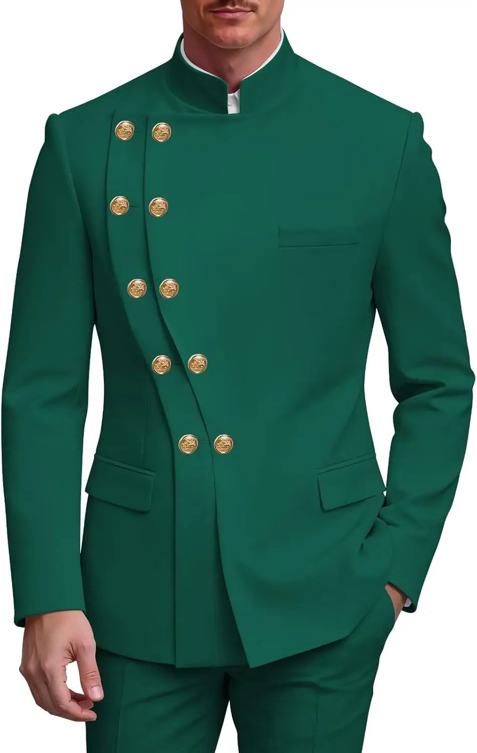 2 Piece Slim Fit Mens Suit Chinese  Suits Stand Collar Tuxedo for Men Wedding Prom Blazer Pant Set