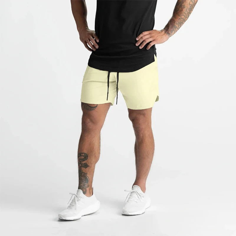 2024 Men's Single-Layer Woven Quick-Drying Solid-Color Shorts for Running, Fitness, and Casual Wear (American Fifth Pant Style)
