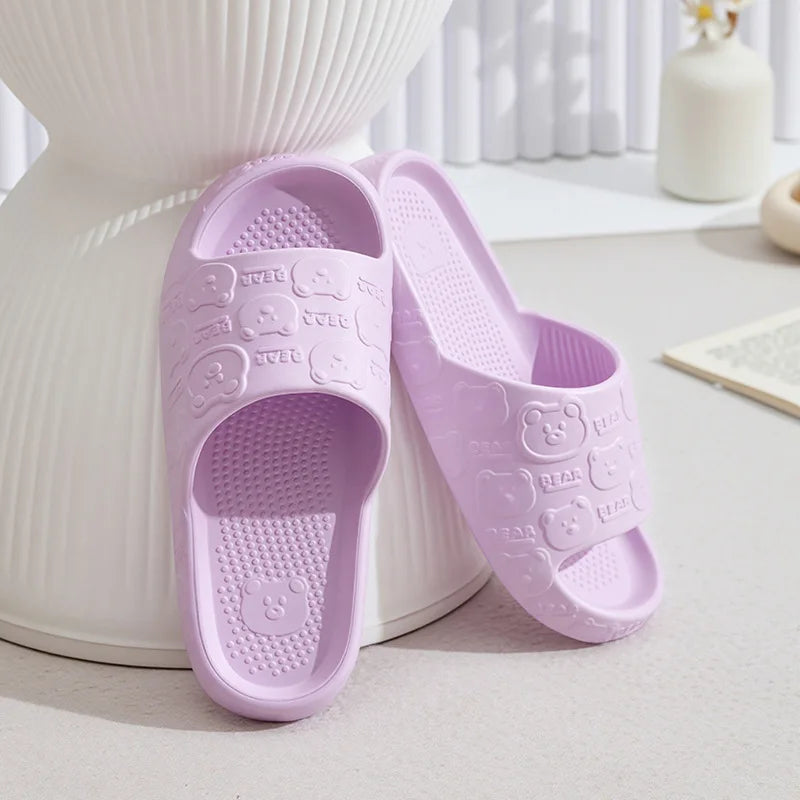 Couple Printting Cute Bear Women Slippers Summer Indoor Soft Cartoon Sandals Bathroom Anti-slip Outdoor Comfy Men Leisure Shoes