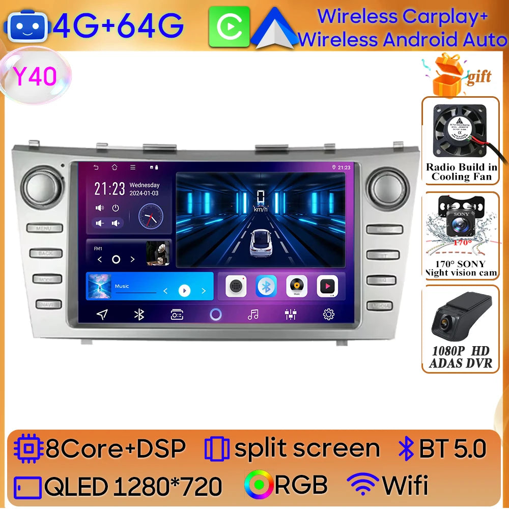 Android 15 For Toyota Camry XV40 Aurion 2007 - 2011 DSP Carplay Head Unit Multimedia Player GPS Navigation Stereo Car Radio WIFI