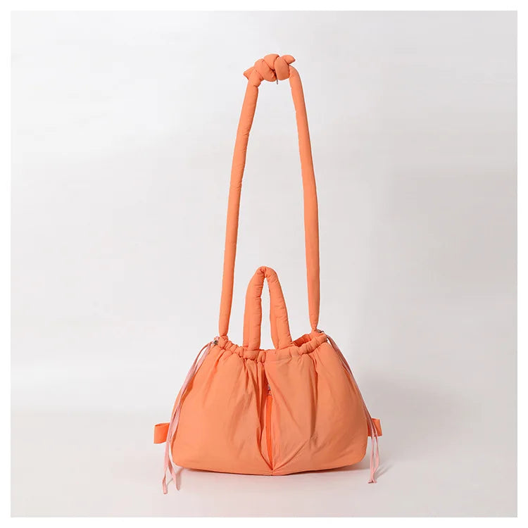 Casual nylon padded tote bag designer soft puffer women shoulder crossbody bags Simple Vintage large capacity handbags 2026