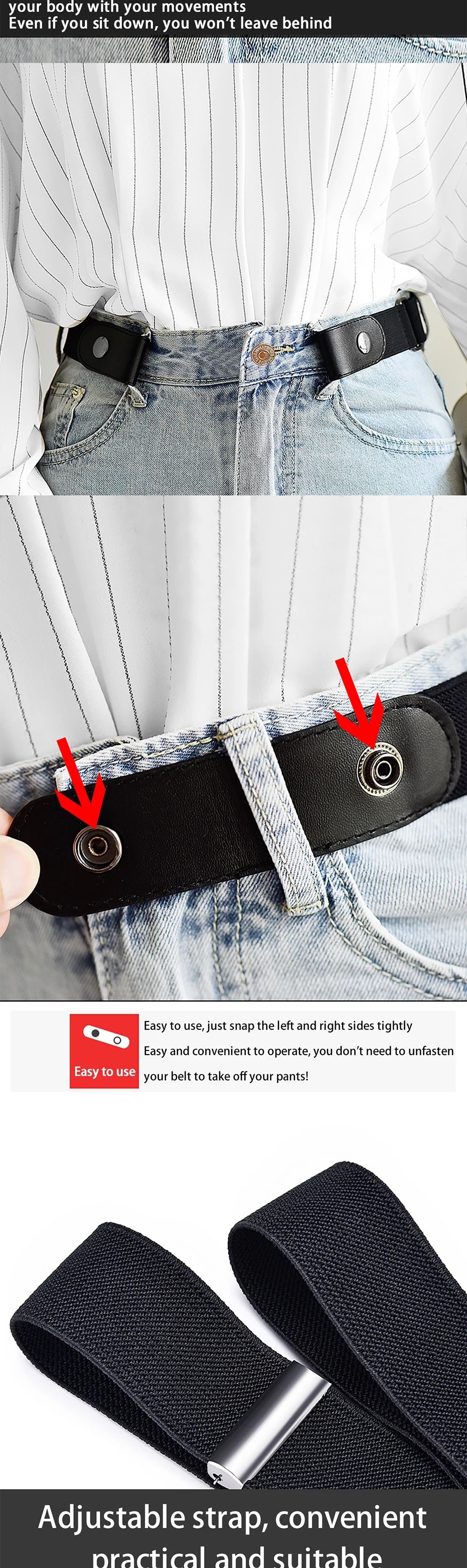 2pcs Set No Buckle Elastic Belt for Women Men Unisex Stretch Belt for Pants Jeans Casual Buckle Free Adjustable Invisible Belts
