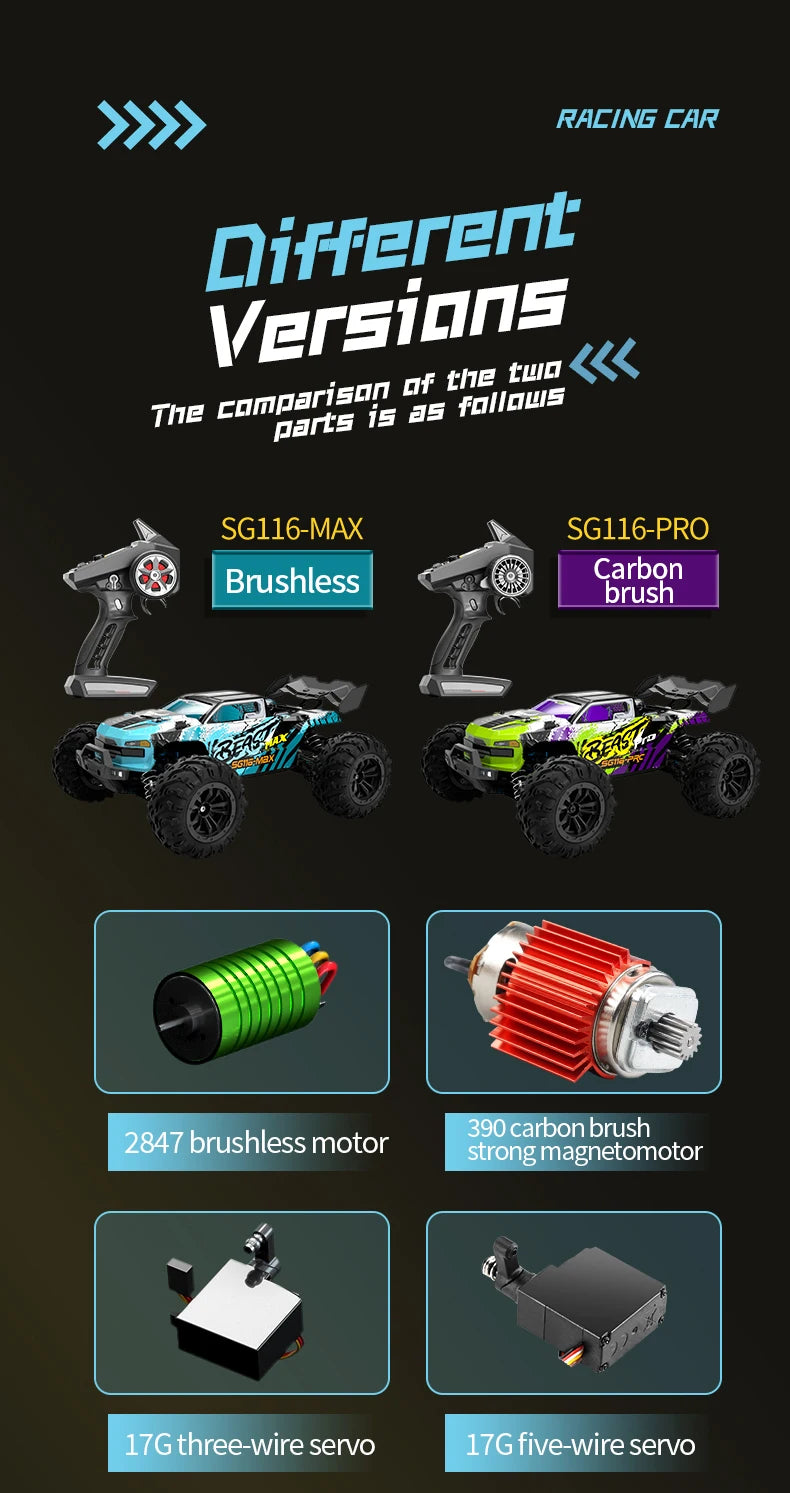 ZLL SG116 MAX 1:16 High Speed Drift Racing 80KM/H Brushless Motor 4WD SG116 Pro 40KM/H RC Car Off Road Car Toys For Kid Gift