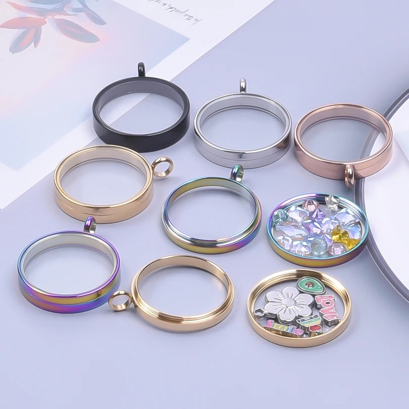 1Pc Stainless Steel Round Reliquary Photo Coin Holder Locket Pendant Openable Glass Cremation Urn Relicario Colgantes Jewelry