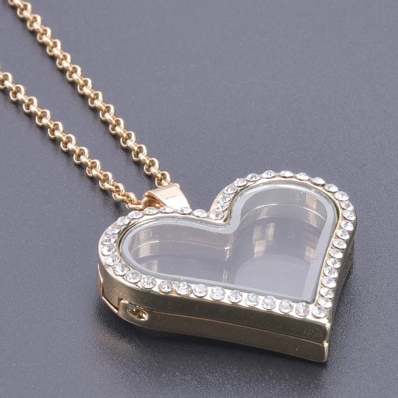 1Pc Trendy Sweet Love Glass Reliquary Photo Locket Pendant Necklaces Goth Heart Cremation Ashes Urn Relicario Collares Jewelry