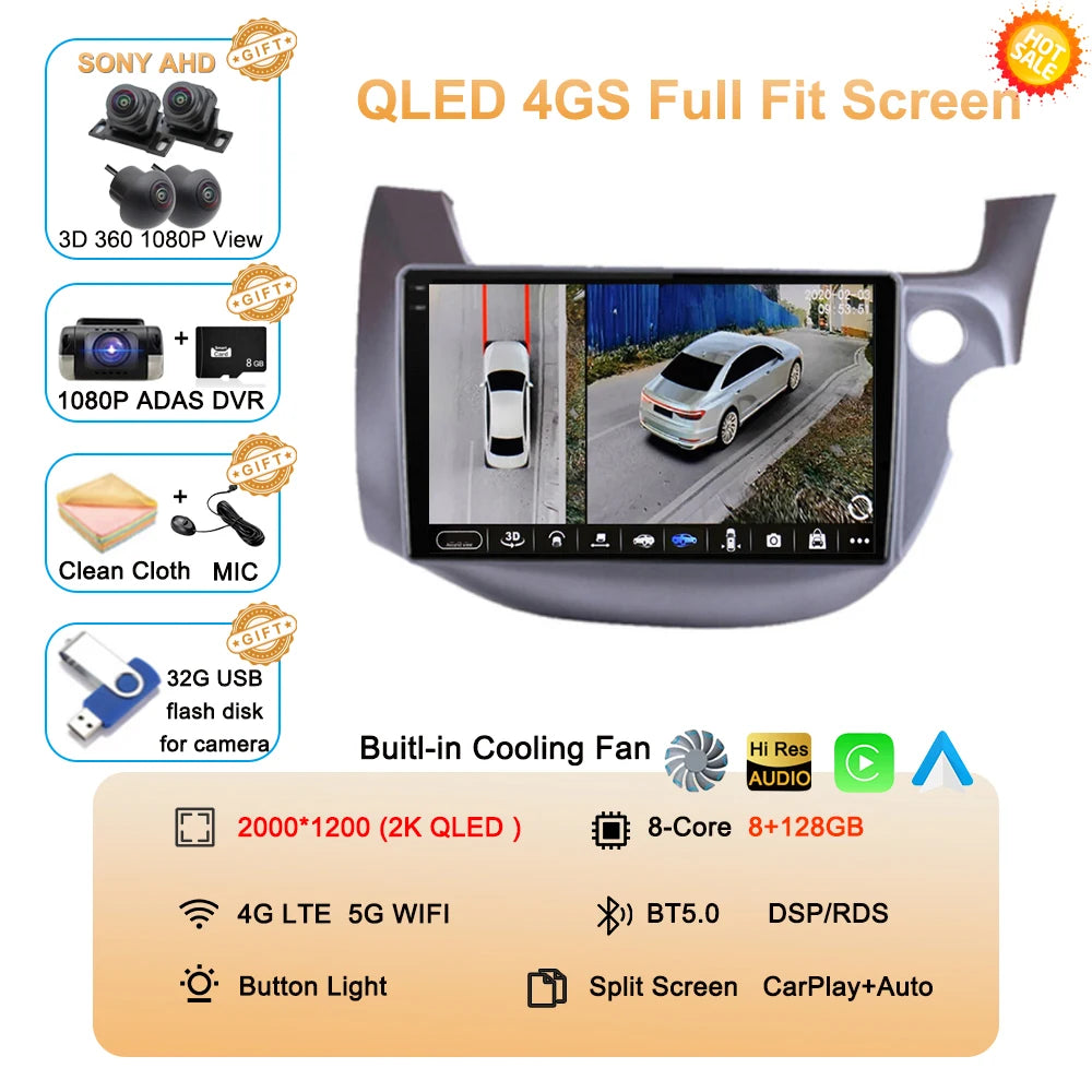 Car Radio Android 16 For Honda Jazz Fit 2007-2013 RHD Stereo Multimedia Video Player Carplay Auto GPS Navigation 2din Head Unit