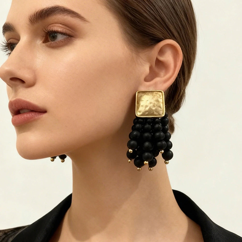 Vintage Handmade Wooden Drop Dangle Earrings Maxi Beaded Bohemian Statement Wedding Jewelry For Women brincos