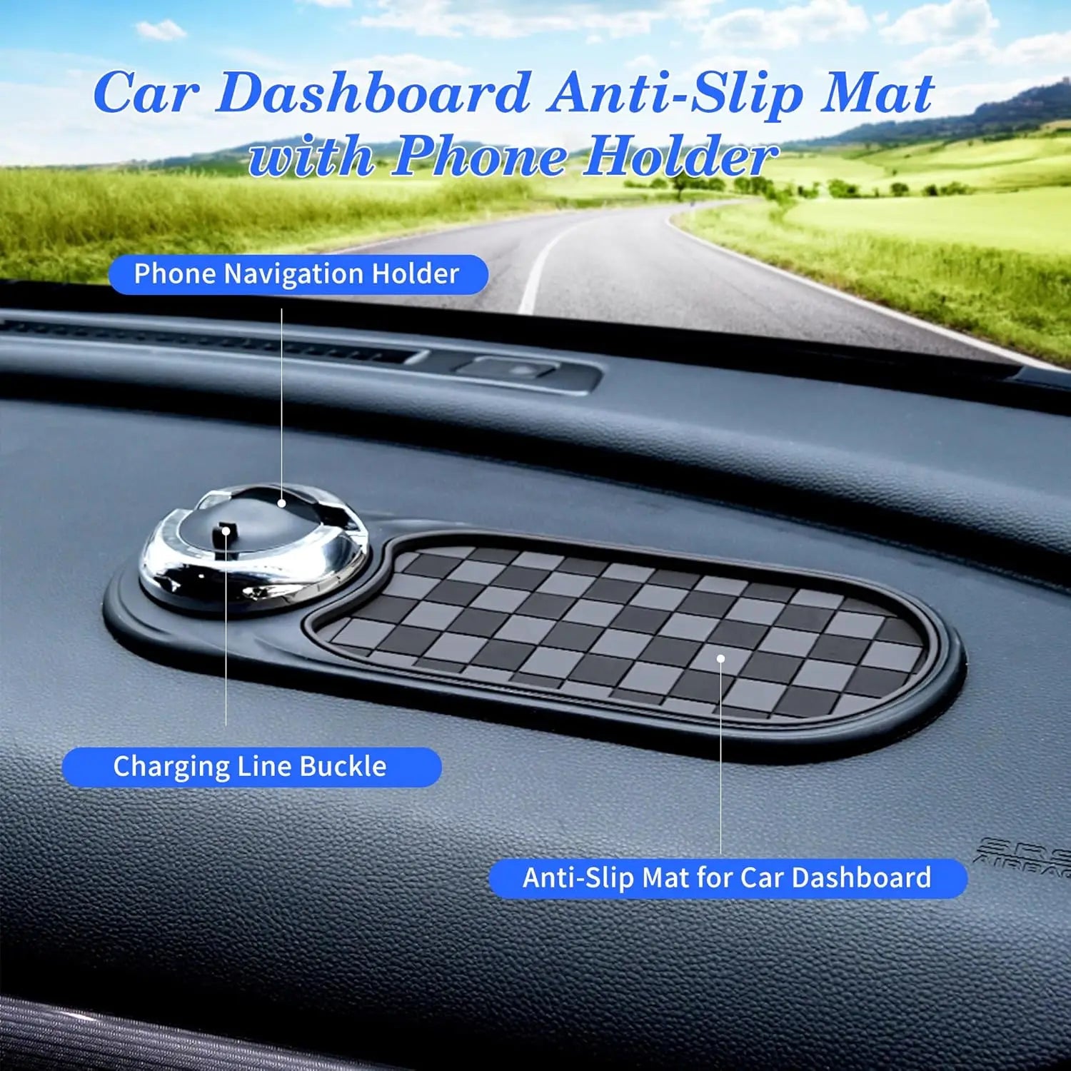 Multifunctional Car Anti-Slip Mat Mobile Phone Holder for Dashboard - Non-Slip Sticky Mount Stand for Car, Adjustable and Secure Grip for Phones, GPS, and Accessories (Black)