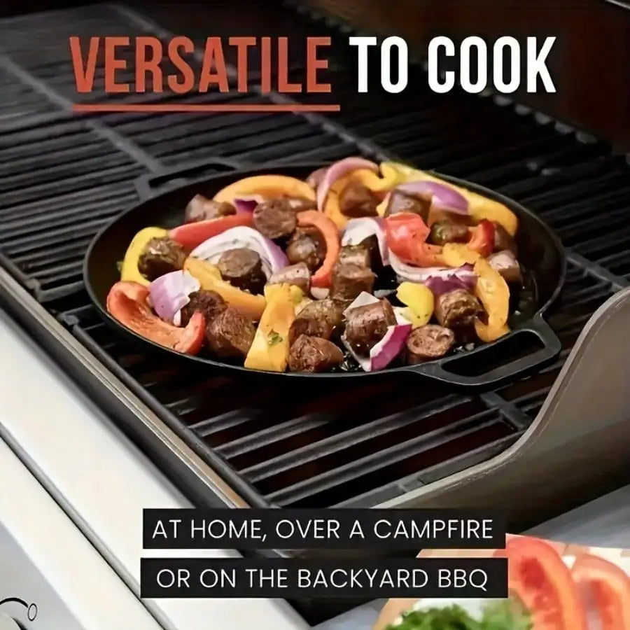 Multifunctional Cast Iron Skillet Non-Stick Design for Pizza Grilling Pancakes Compatible with All Stove Types