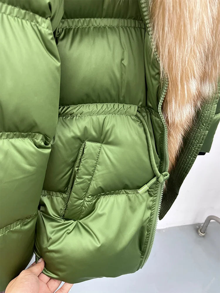 Winter Real Fox Fur Collar Hooded Thick Goose Down Jacket Natural Coat Women Female Outwear Luxury Warm Russia Puffer Jackets