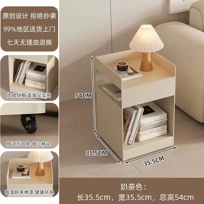 Recessed Bedroom and Living Room Bedside Table Storage Cabinet Multi-Functional Bedside Cabinet Storage Unit with Wheels