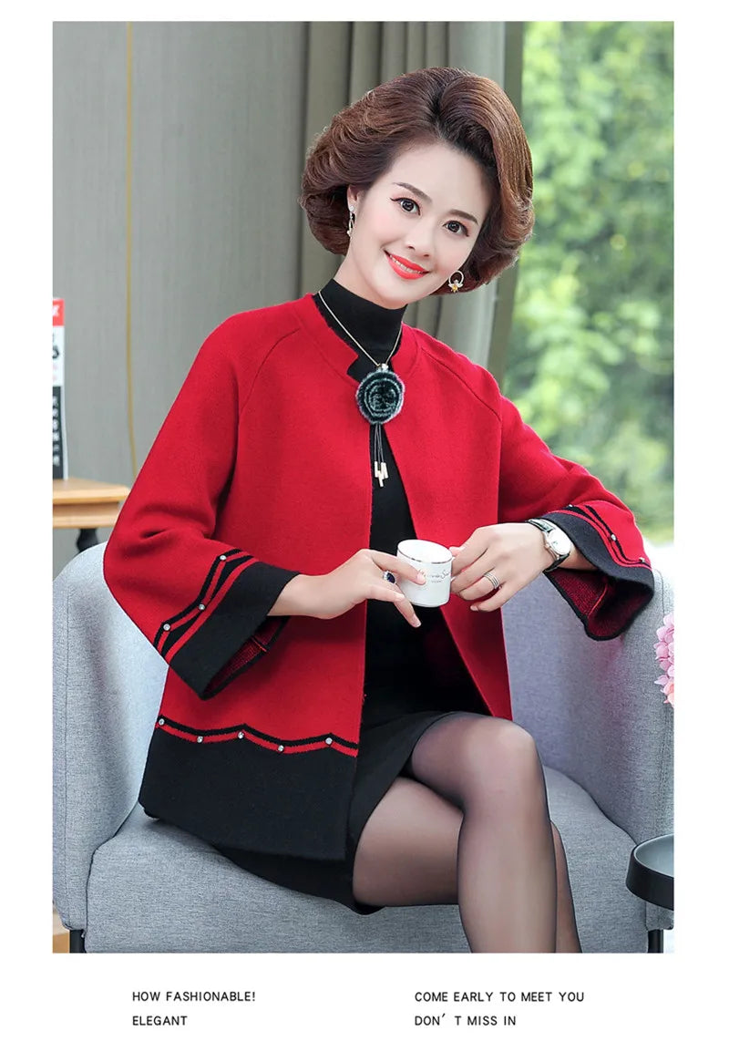 2023 New Spring Autumn Mother Sweater Knitted Cardigan   Jacket Noble Elegant Womem Sweater Coat Middle Aged Female Knitwear Top